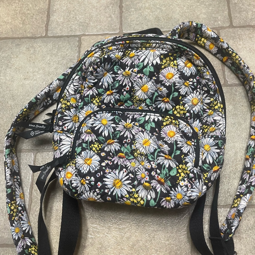 Vera Bradley Black and Yellow Backpack Vibrant Floral Design